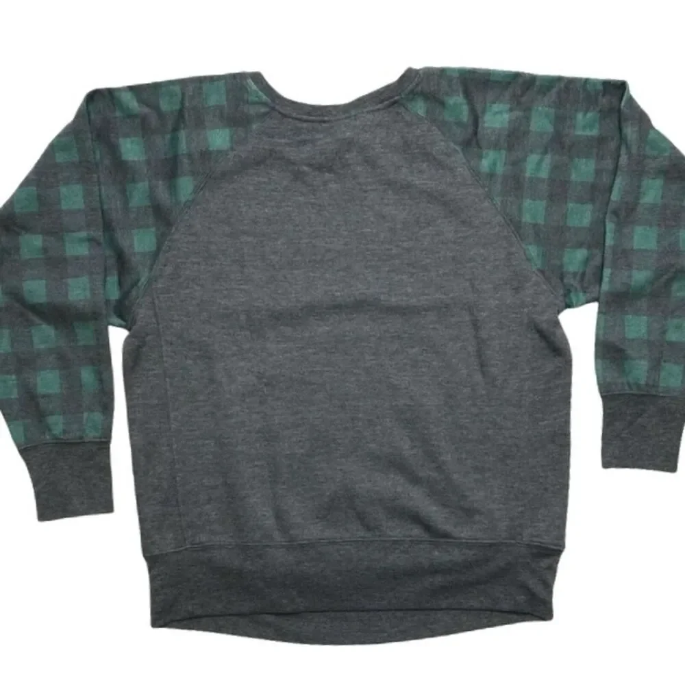 Isabel Maternity Plaid Reindeer Tunic Sweatshirt Women's XXL Gray Teal Gold NWT
